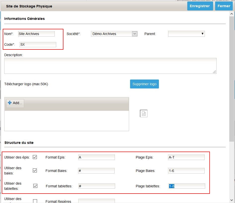 Damaris RM configuration site de stockage