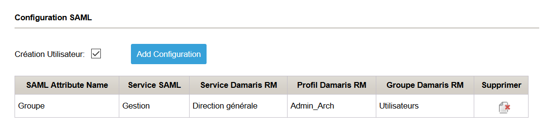 SAML config utilisateurs