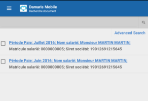 Damaris Mobile Liste résultats