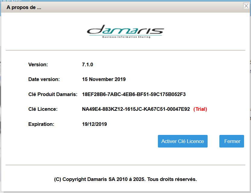 Licence Damaris RM version de test