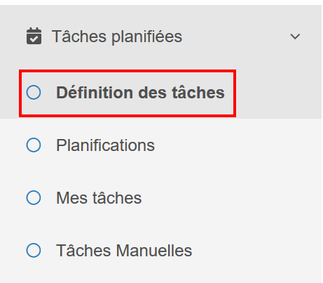 Menu définition des tâches