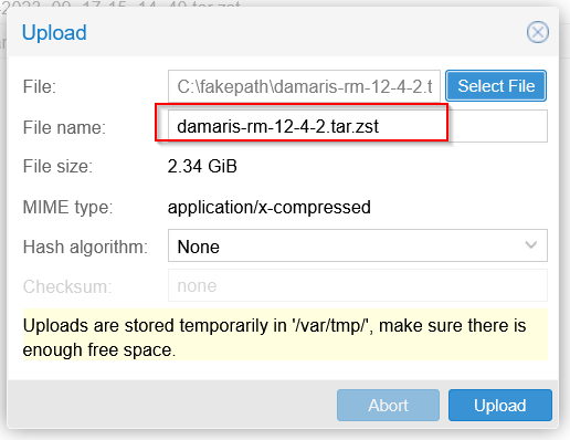 Damaris RM Proxmox CT Template Upload