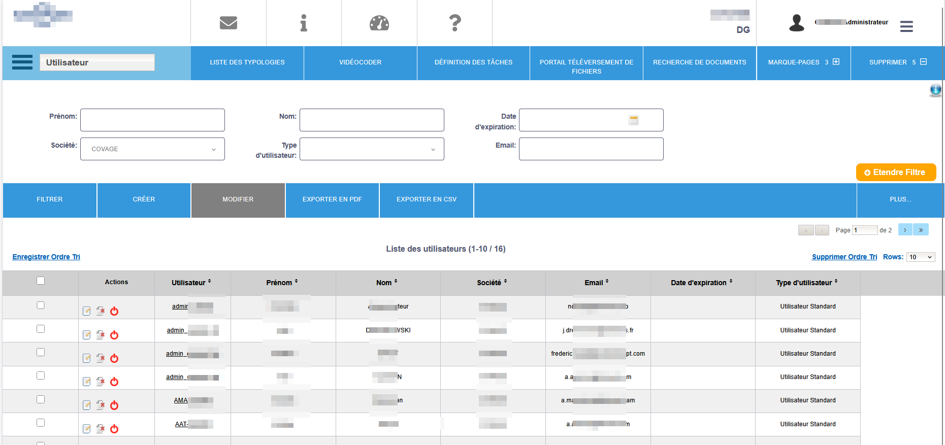 Damaris RM liste des utilisateurs