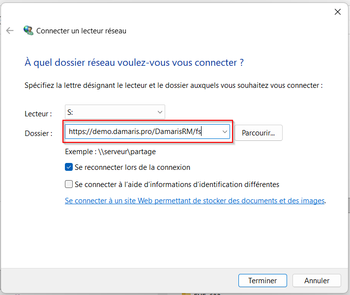 Damaris RM WebDAV connexion compte Damaris