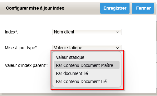 Damaris RM Mise à jour index tampon champ à mettre à jour