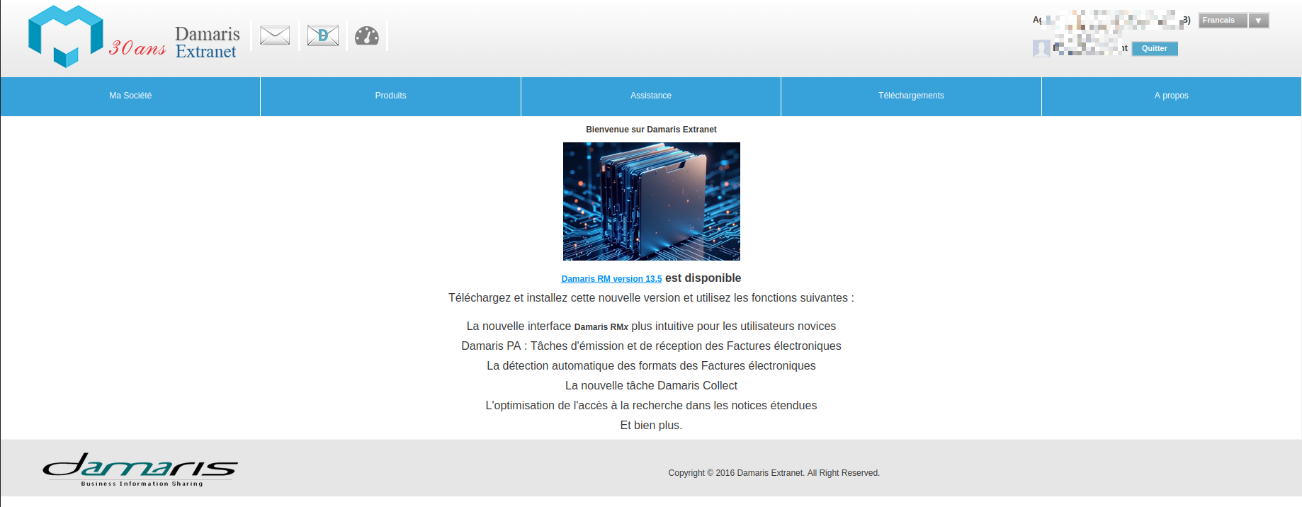 Damaris Extranet page d'accueil